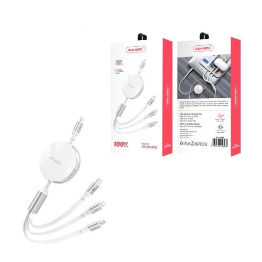 3-in-1 Micro USB + Lightning + USB-C Charging Cable 100W